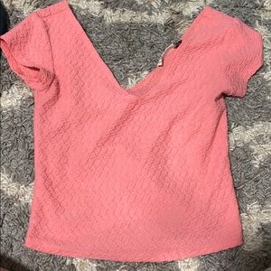pink textured v neck t shirt